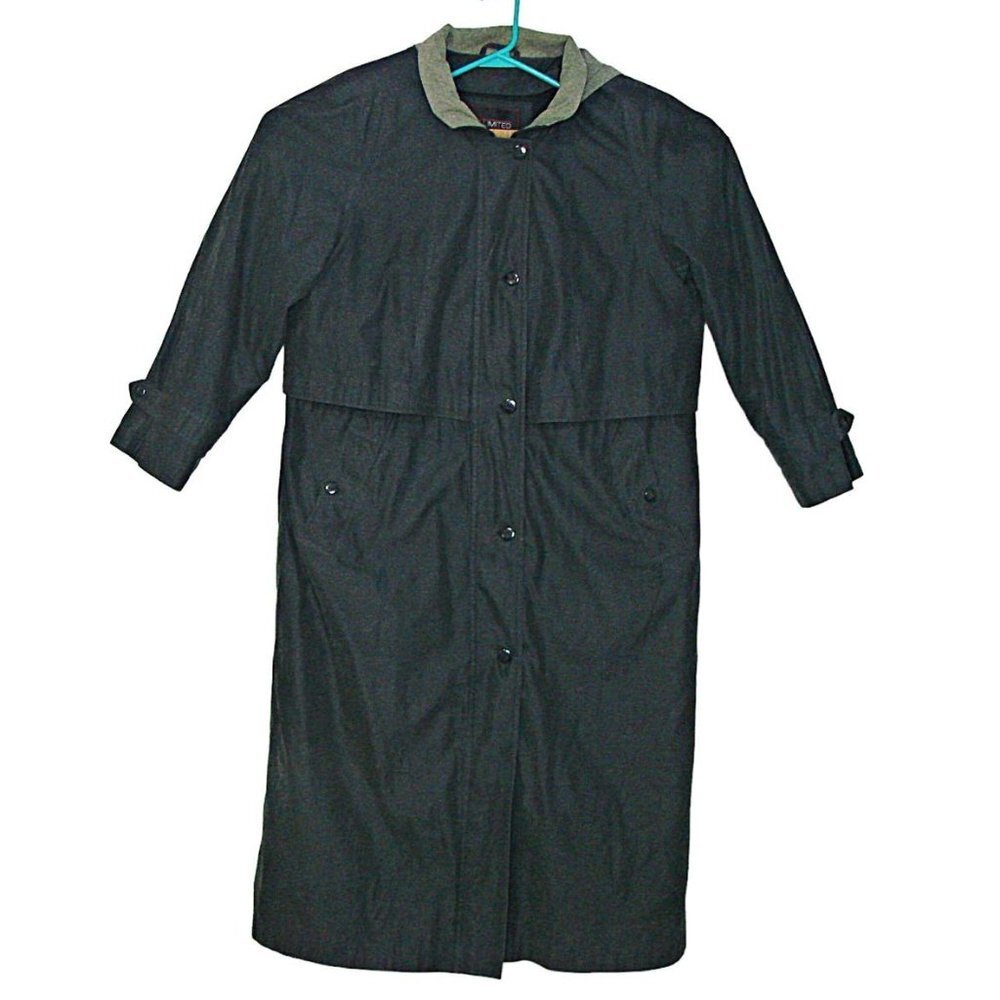 FS Limited Button Up Hooded Trench Coat Jacket Dark Green Light Suede Like Sz 16